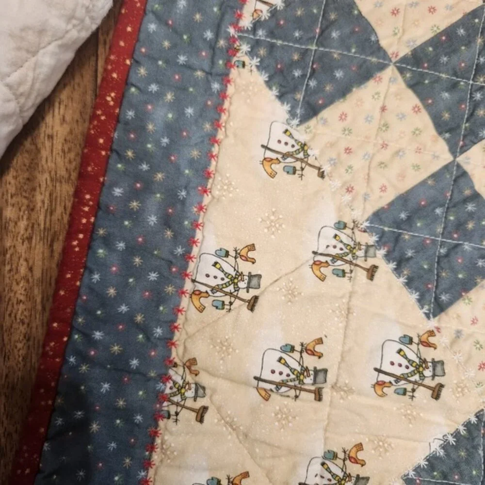 Handmade Quilted Snowman Table Runner/pad Holiday Winter Decor Rustic‎ Country